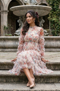 Floral Ruffle Sheer Midi Dress
