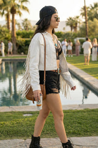 Cochella White Fringe Denim Jacket