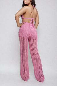 Pink Crochet Halter & Pant Set