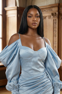 Athina elegant puff shoulder satin mini dress