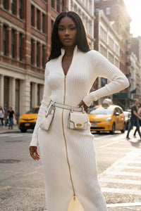 Ribbed Knit Utility Midi Dress