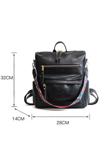 Dark Grey Zip Closure Aztec Pattern Strap Backpack Handbag