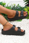 Black Solid Color Buckle Straps Beach Slippers