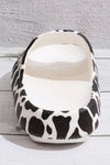 White Casual Animal Spots Print Open Toe Thick Flat Slippers