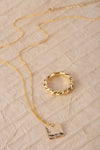 Twisted ring and square pendant necklace set - gol