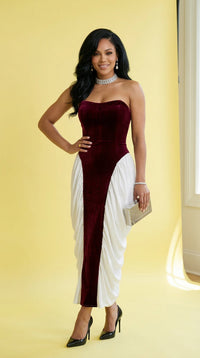 VALENTINE SPECIAL Strapless Velvet & Chiffon Contrast Gown