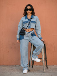 Cropped Contrast Denim Set