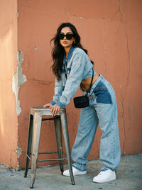 Cropped Contrast Denim Set