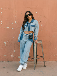 Cropped Contrast Denim Set