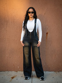 Urban Noir Denim Overalls Black Jumpsuit new