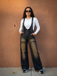 Urban Noir Denim Overalls Black Jumpsuit new