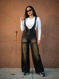 Urban Noir Denim Overalls Black Jumpsuit new