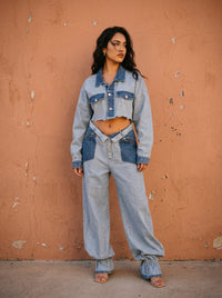 Cropped Contrast Denim Set