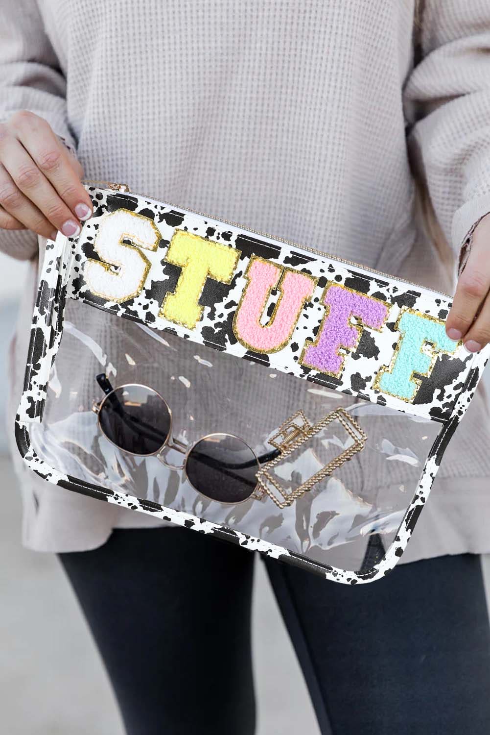 Black STUFF Animal Print Transparent Zipped Handbag