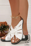 White Leather Lace Up Bow Detail High Platform Sandals