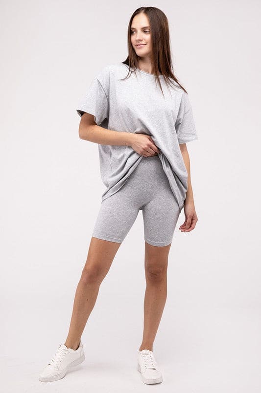 Cotton Round Neck Top & Biker Shorts Set – LURE