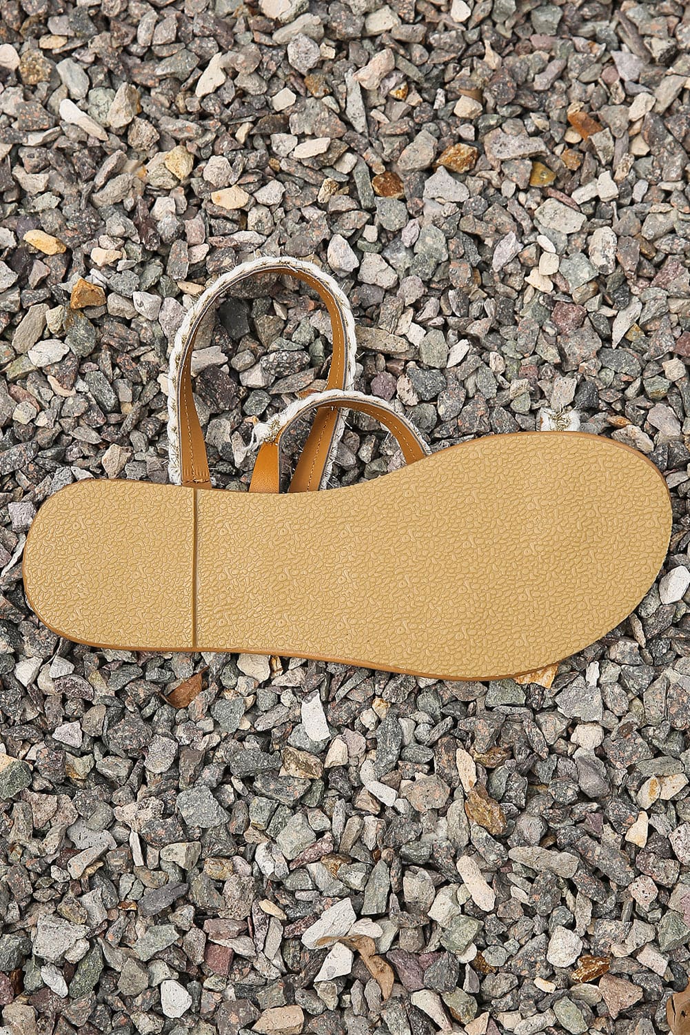 White Gold Striped Clip Toe Flat Sandals