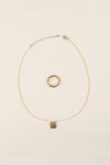 Twisted ring and square pendant necklace set - gol