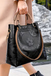 Black Leather Vintage Embossed Shoulder Bag with Handle