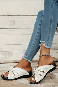 White Leather Lace Up Bow Detail High Platform Sandals