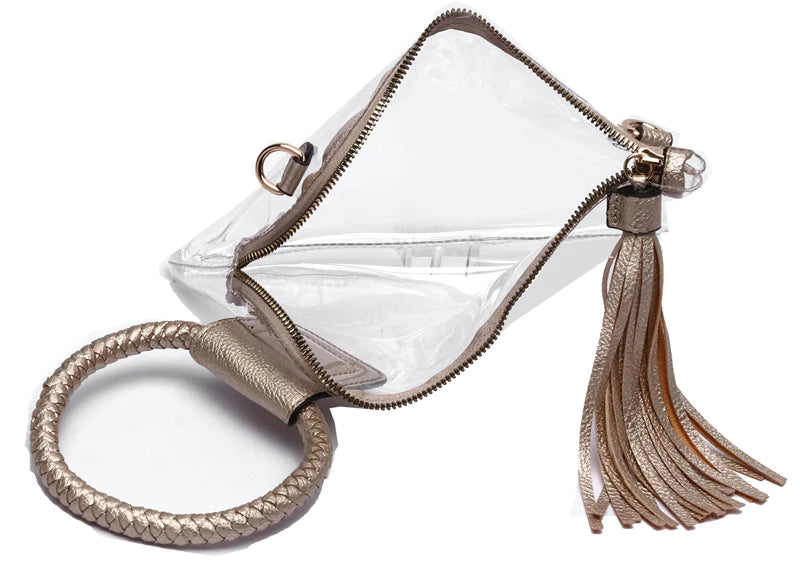Stadium See Through Clear Cuff Handle Tassel Clutch