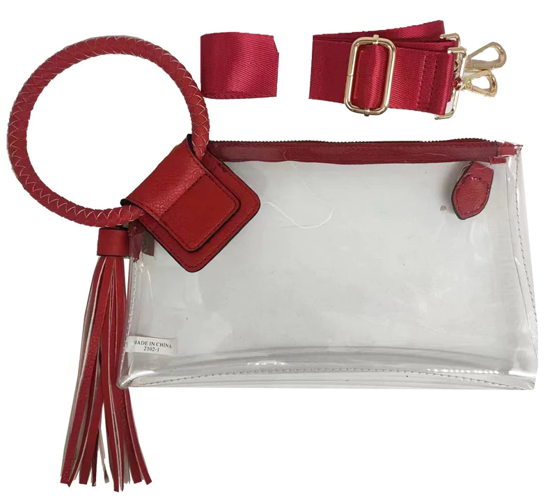 Stadium See Through Clear Cuff Handle Tassel Clutch