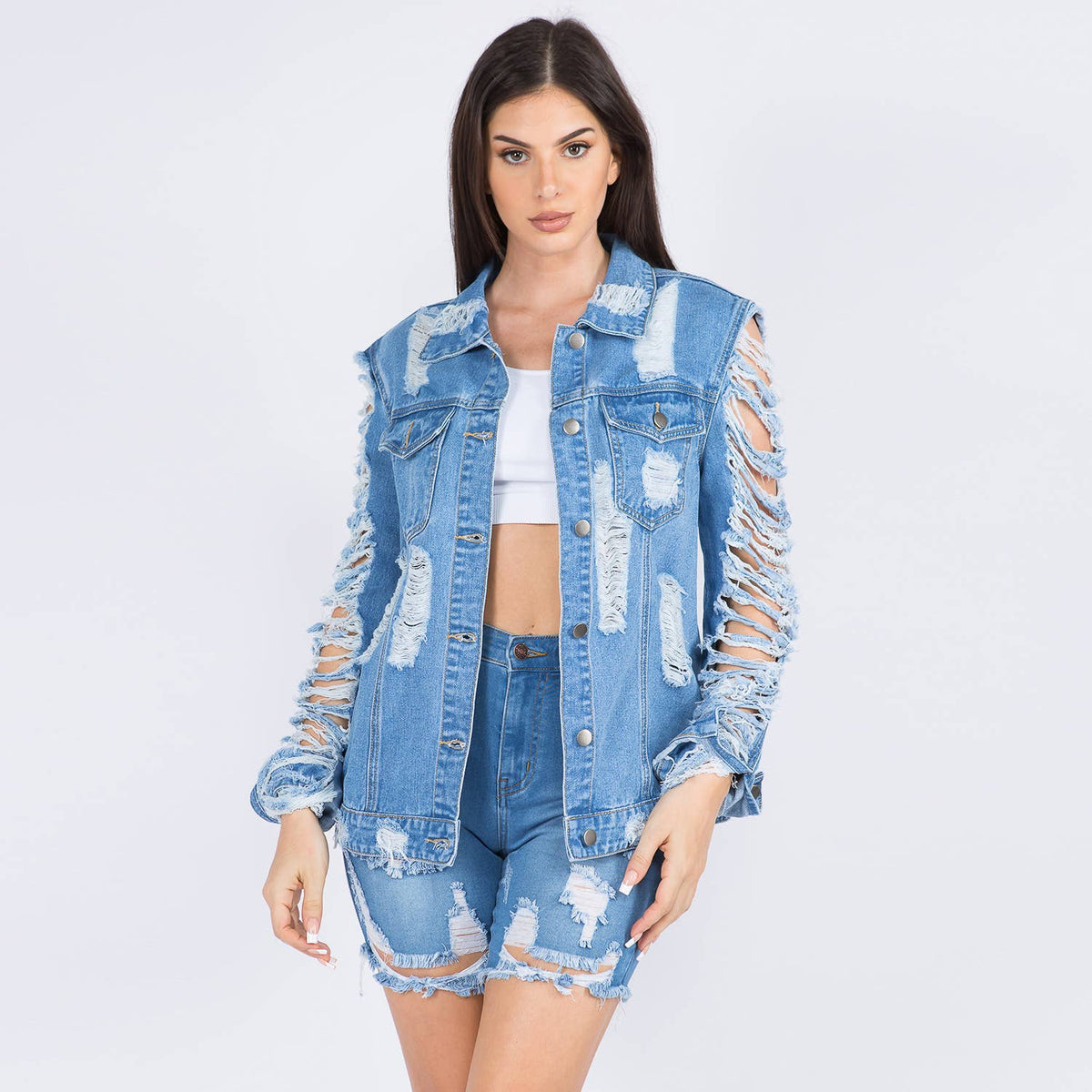 Distressed All Over Denim Jackets - LURE Boutique