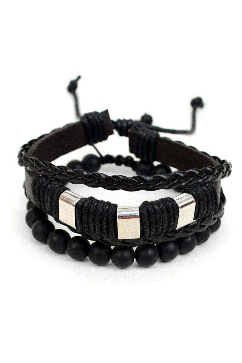 2pc Leather & Stone Bracelet - LURE Boutique