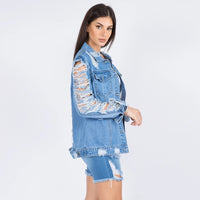 Distressed All Over Denim Jackets - LURE Boutique