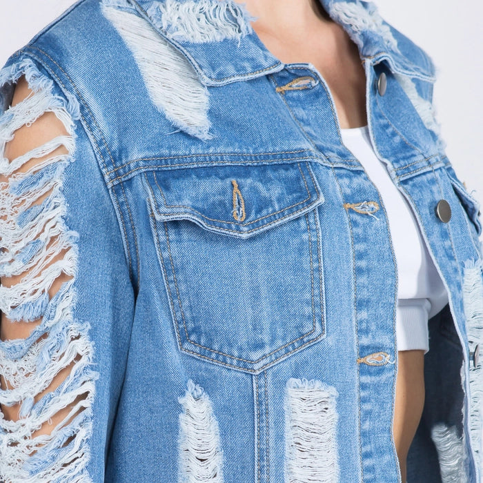 Distressed All Over Denim Jackets - LURE Boutique
