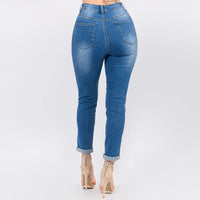 High Waist Block Patched Skinny Jeans - LURE Boutique