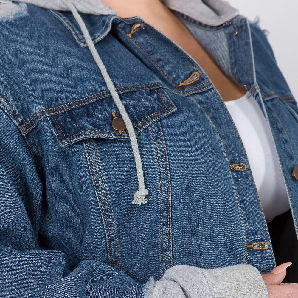 Oversized Denim Jacket W/Hoodie 1x