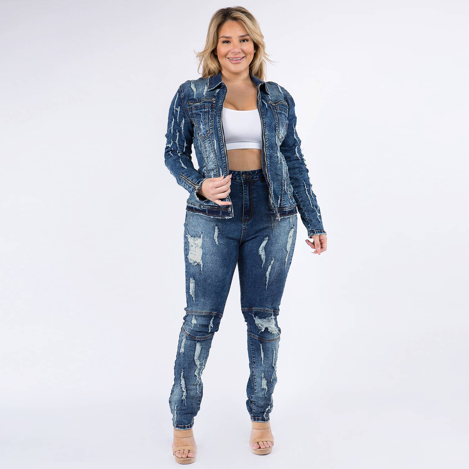 Distressed Denim Jean Jacket Set – LURE