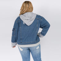 Oversized Denim Jacket w/Hoodie - LURE Boutique