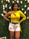 Solid Halter Neck One Sleeve Side Tie Top - LURE- Yorktown Mall