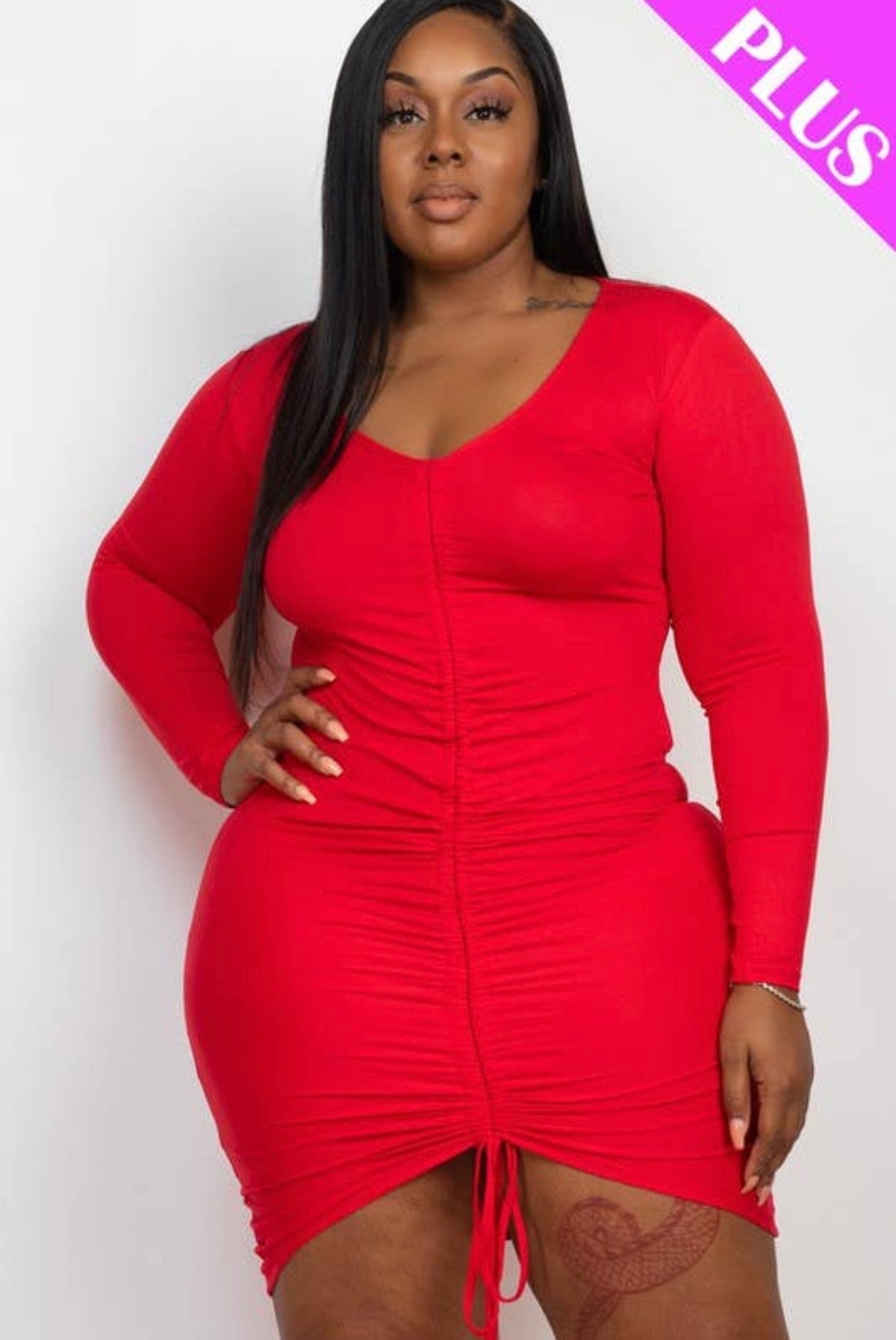 Plus Size Ruched Front Body Dress - LURE Boutique